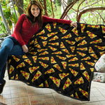 Black Pizza Pattern Print Quilt