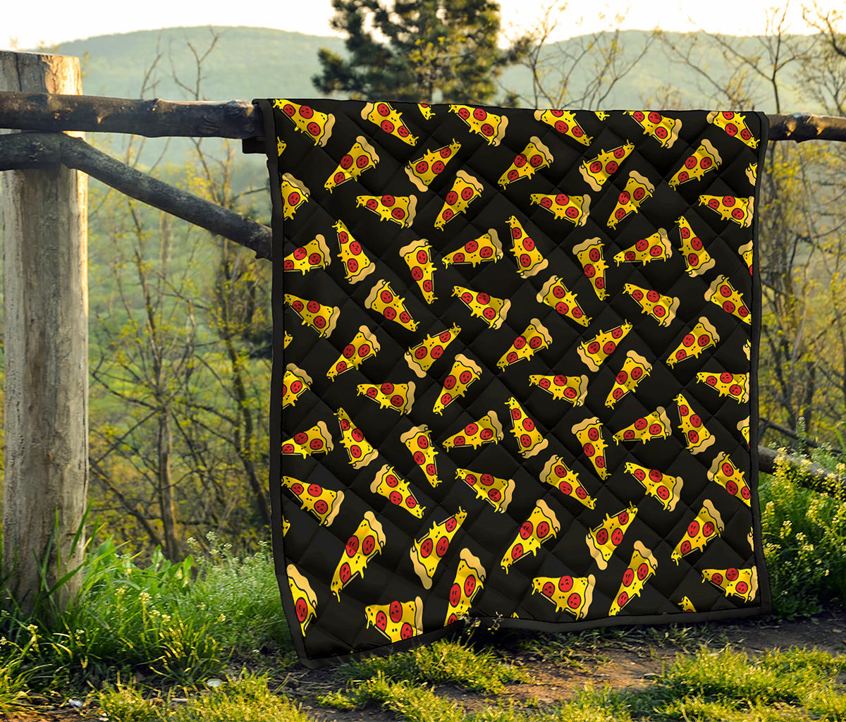 Black Pizza Pattern Print Quilt