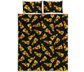 Black Pizza Pattern Print Quilt Bed Set