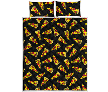 Black Pizza Pattern Print Quilt Bed Set