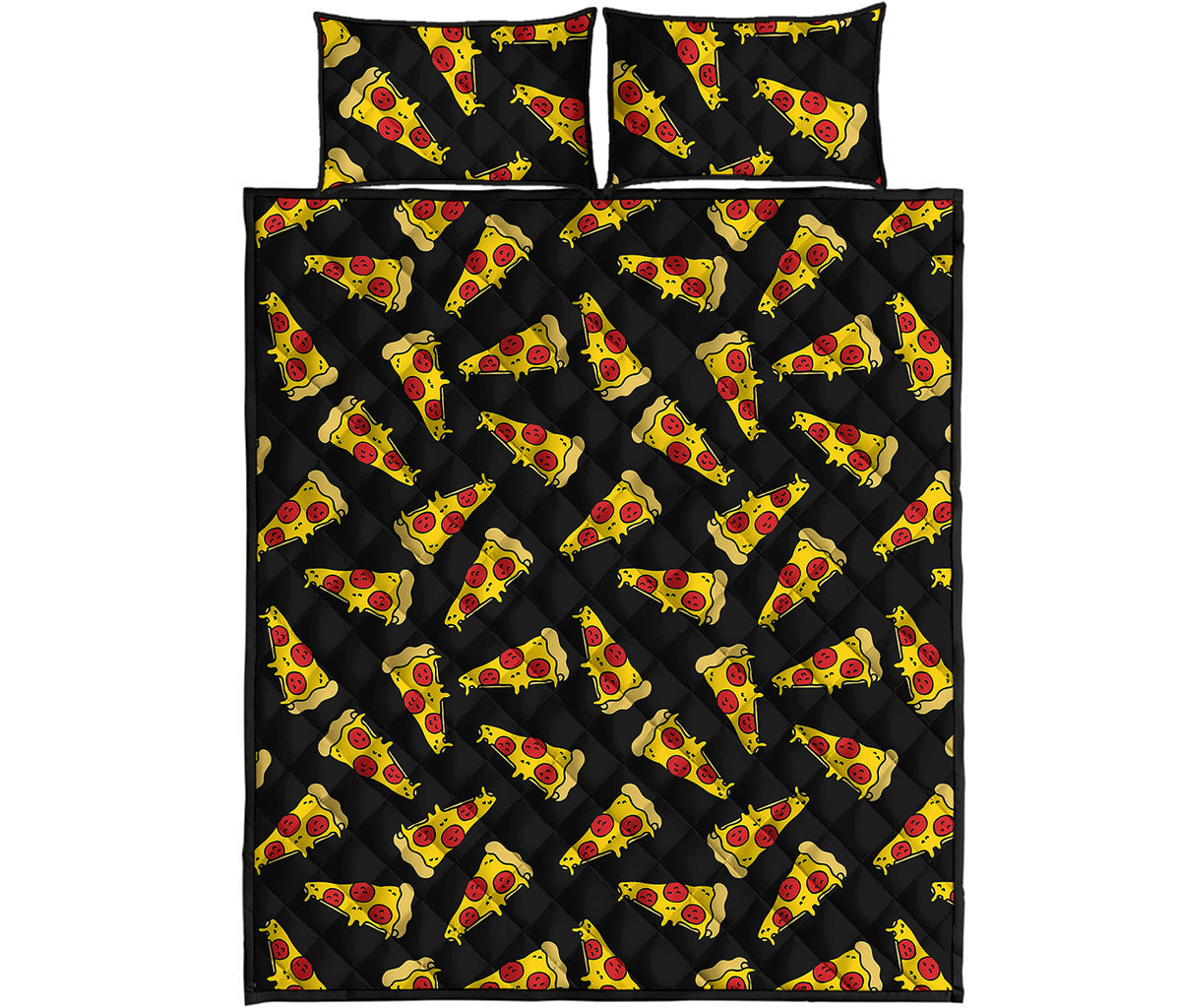 Black Pizza Pattern Print Quilt Bed Set
