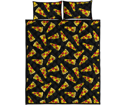 Black Pizza Pattern Print Quilt Bed Set
