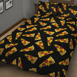 Black Pizza Pattern Print Quilt Bed Set