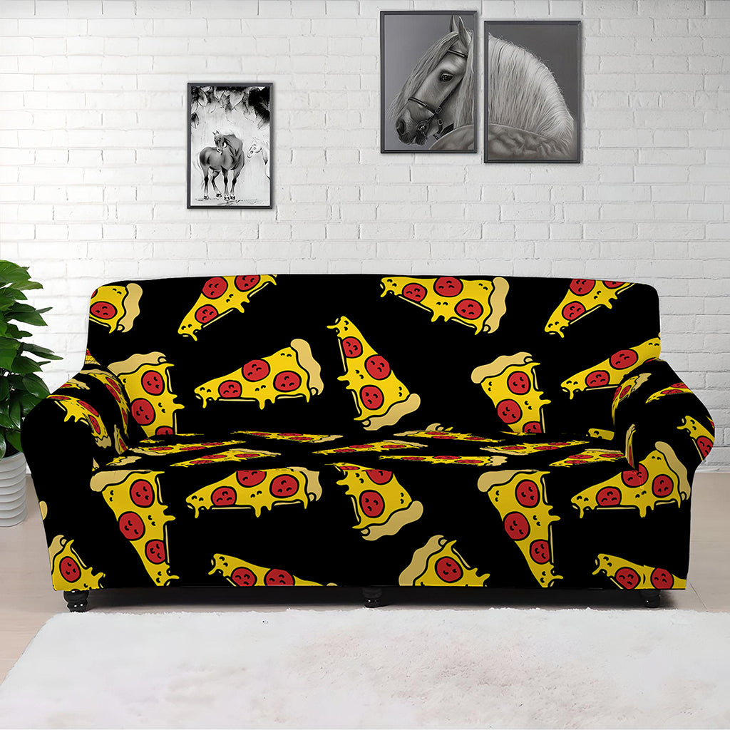 Black Pizza Pattern Print Sofa Cover