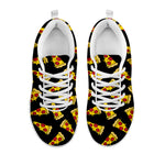 Black Pizza Pattern Print White Sneakers