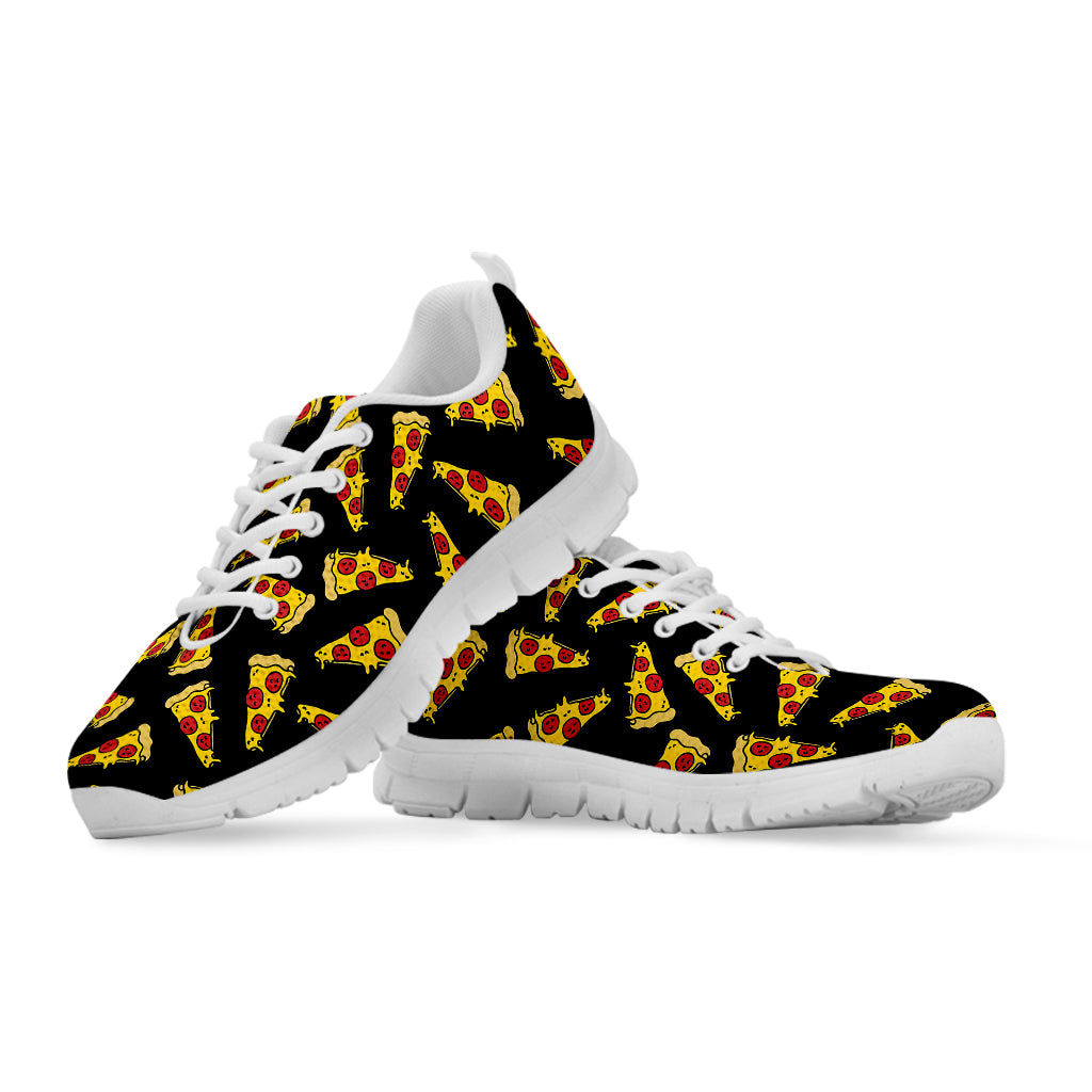 Black Pizza Pattern Print White Sneakers