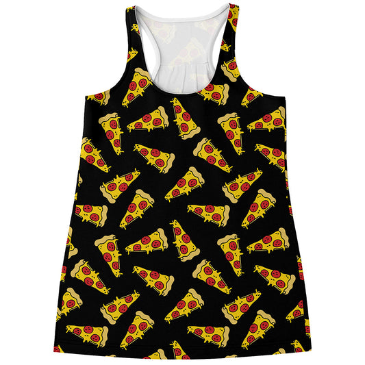 Black Pizza Pattern Print Women's Racerback Tank Top