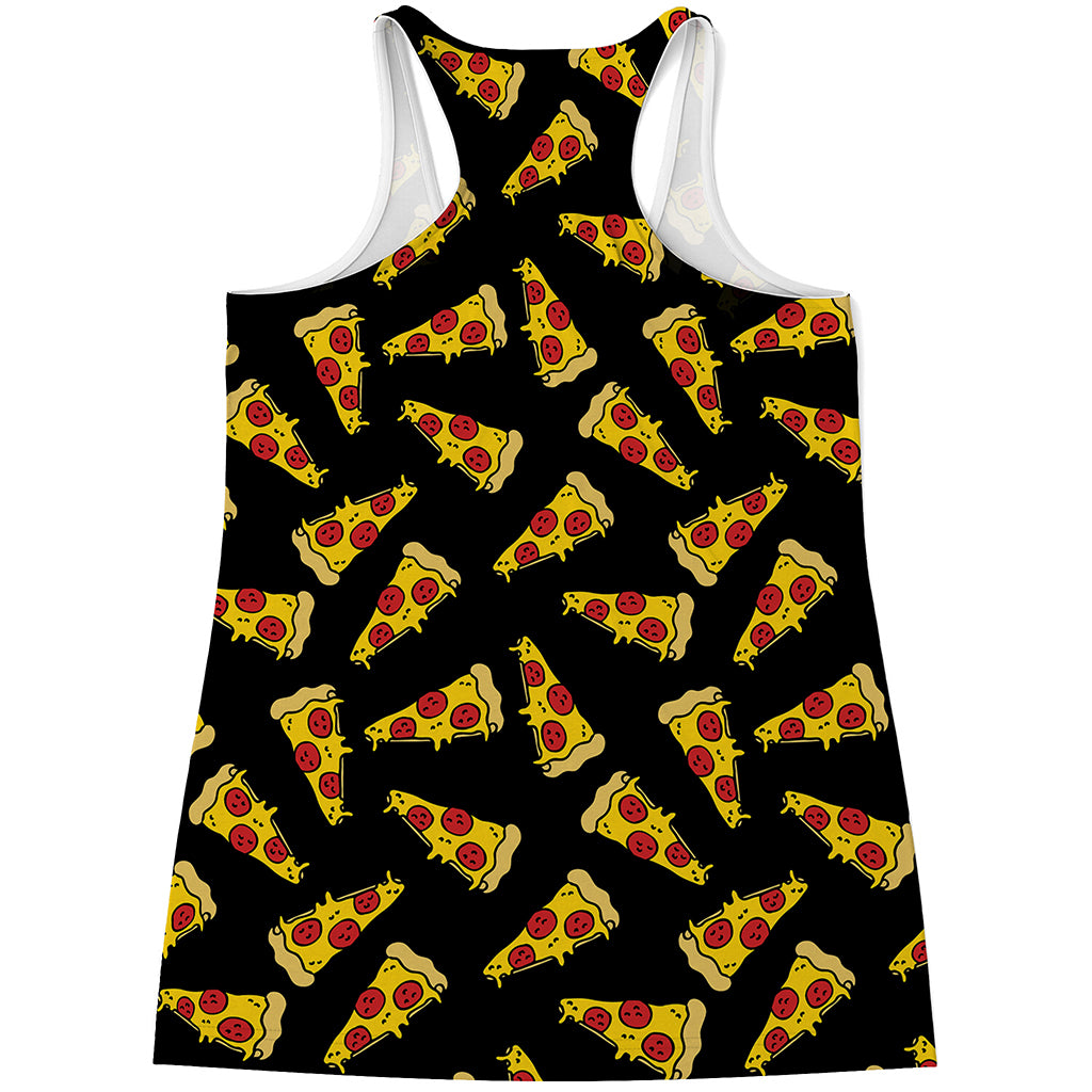 Black Pizza Pattern Print Women's Racerback Tank Top