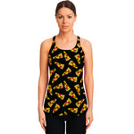 Black Pizza Pattern Print Women's Racerback Tank Top