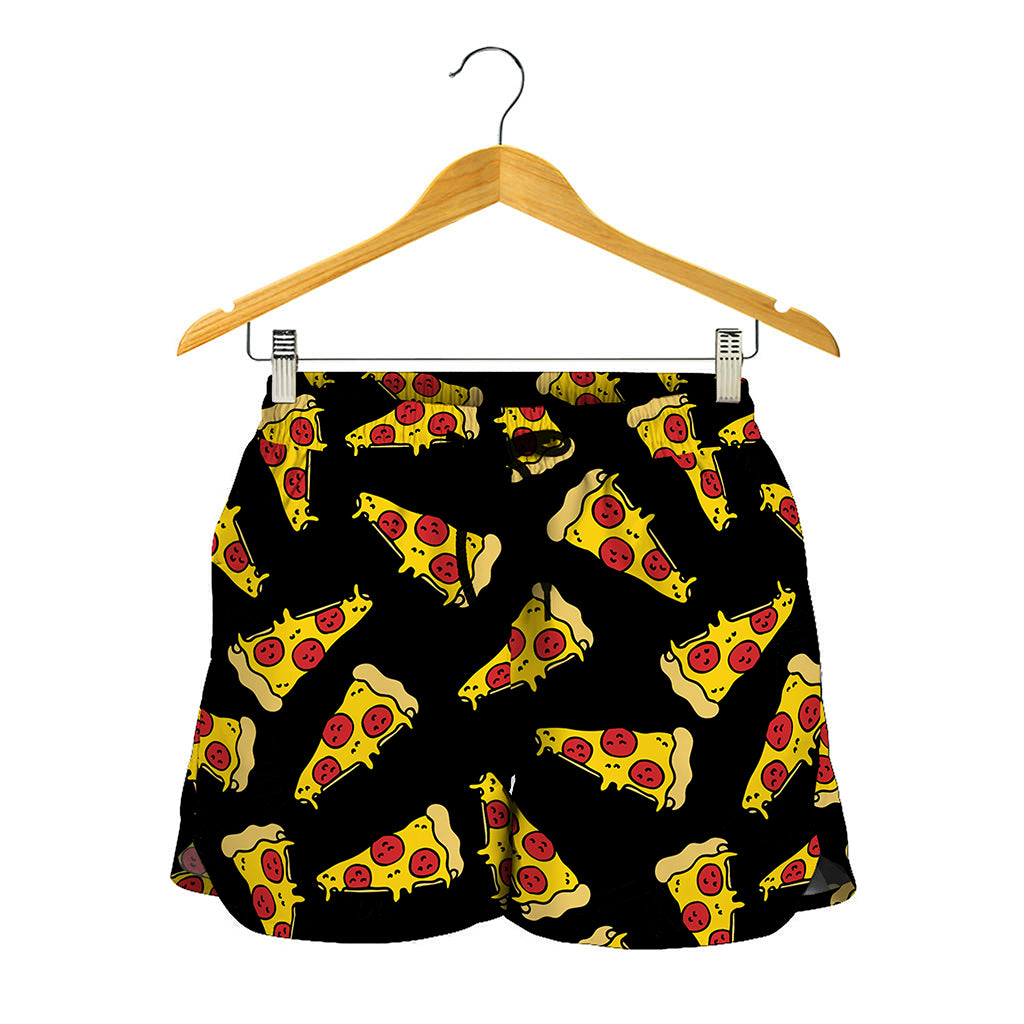 Black Pizza Pattern Print Women's Shorts