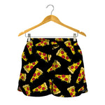 Black Pizza Pattern Print Women's Shorts