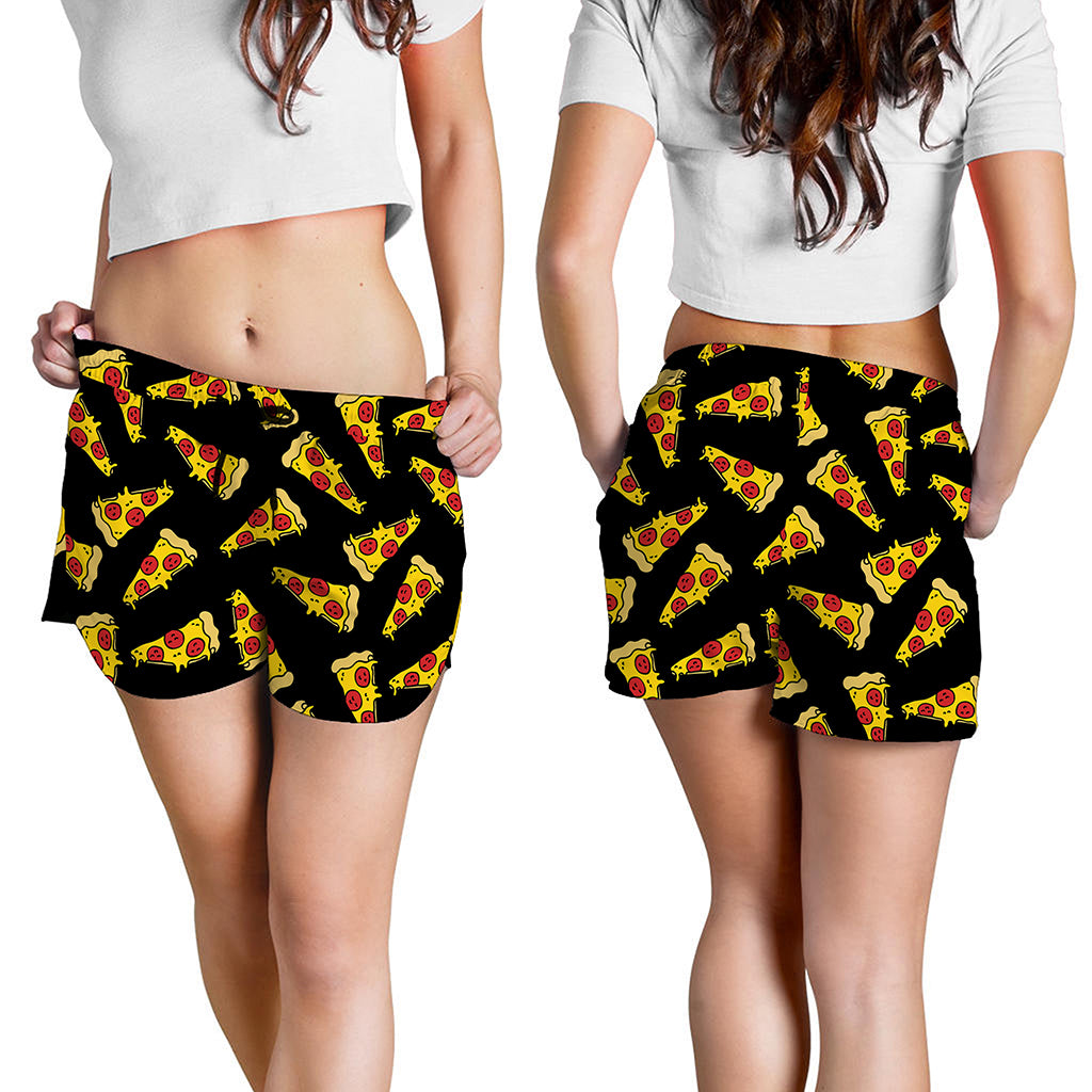 Black Pizza Pattern Print Women's Shorts
