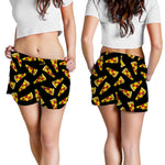 Black Pizza Pattern Print Women's Shorts