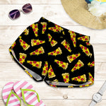 Black Pizza Pattern Print Women's Shorts