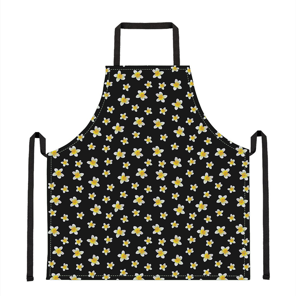 Black Plumeria Flower Pattern Print Apron