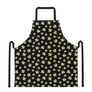 Black Plumeria Flower Pattern Print Apron