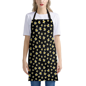 Black Plumeria Flower Pattern Print Apron