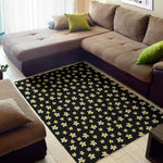 Black Plumeria Flower Pattern Print Area Rug