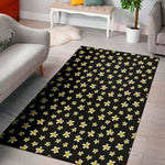 Black Plumeria Flower Pattern Print Area Rug