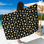 Black Plumeria Flower Pattern Print Beach Sarong Wrap