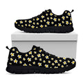 Black Plumeria Flower Pattern Print Black Running Shoes