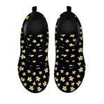 Black Plumeria Flower Pattern Print Black Sneakers