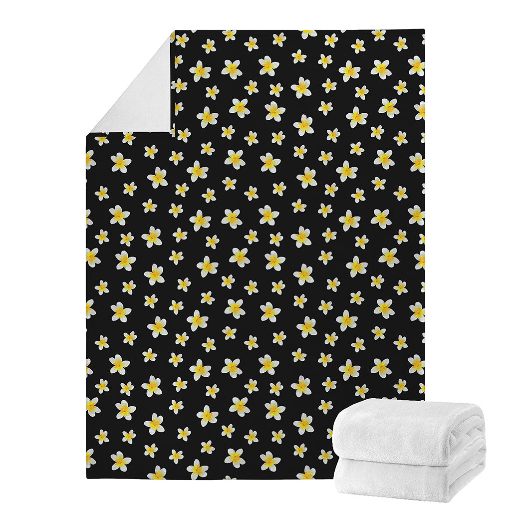 Black Plumeria Flower Pattern Print Blanket