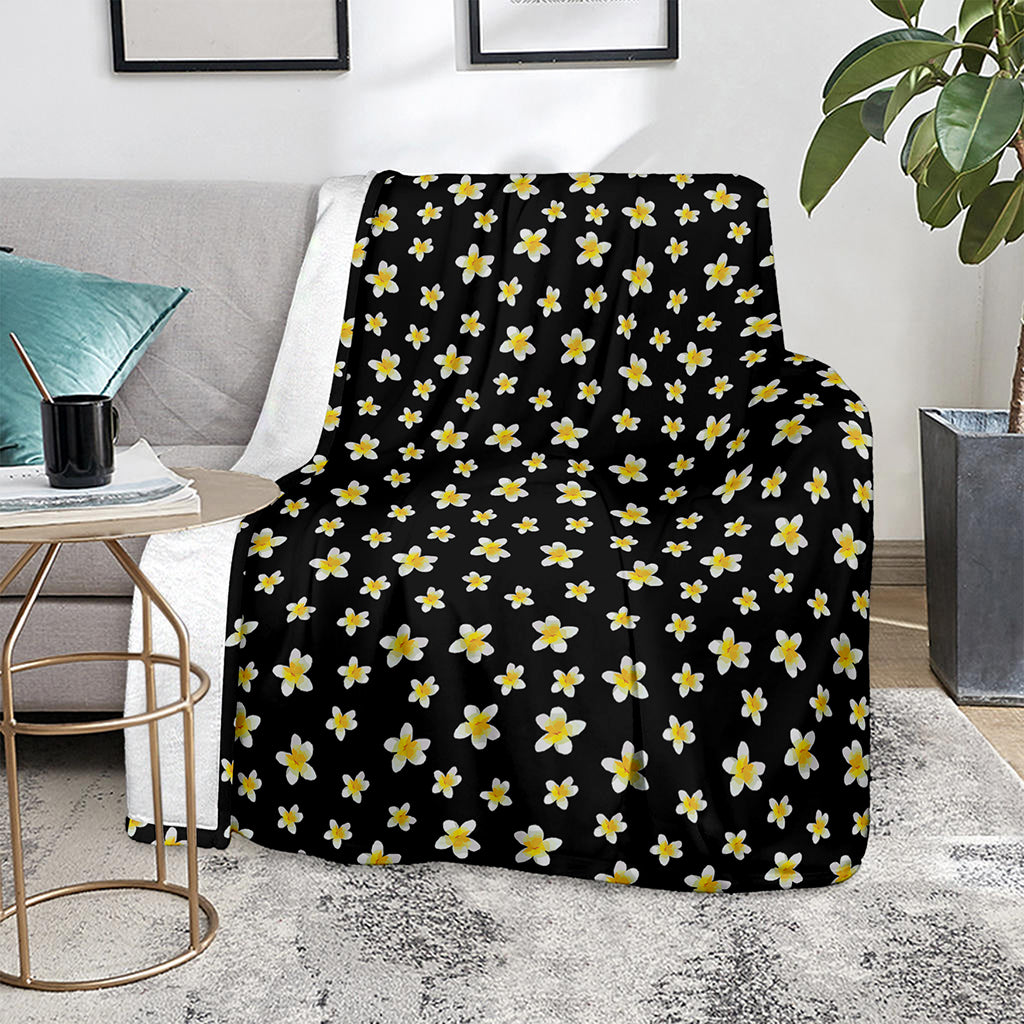 Black Plumeria Flower Pattern Print Blanket