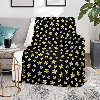 Black Plumeria Flower Pattern Print Blanket