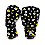 Black Plumeria Flower Pattern Print Boxing Gloves