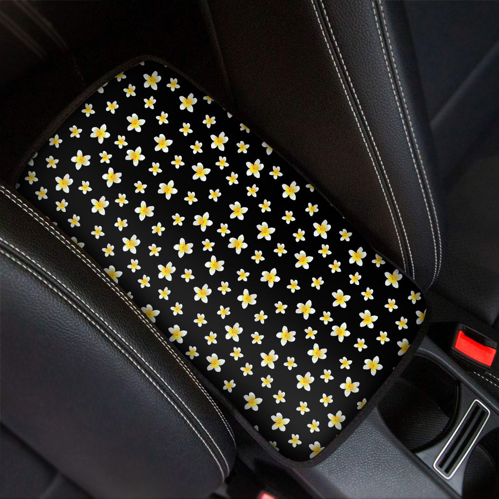 Black Plumeria Flower Pattern Print Car Center Console Cover