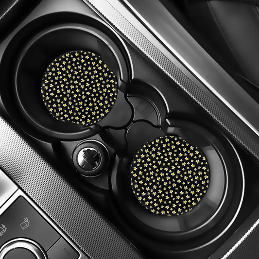 Black Plumeria Flower Pattern Print Car Coasters