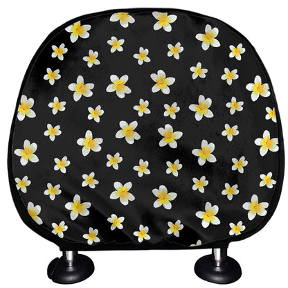 Black Plumeria Flower Pattern Print Car Headrest Covers