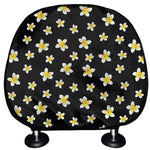 Black Plumeria Flower Pattern Print Car Headrest Covers