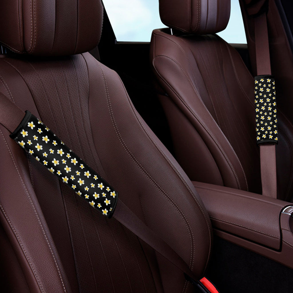 Black Plumeria Flower Pattern Print Car Seat Belt Covers