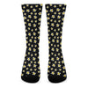 Black Plumeria Flower Pattern Print Crew Socks