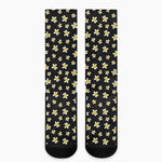 Black Plumeria Flower Pattern Print Crew Socks