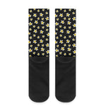 Black Plumeria Flower Pattern Print Crew Socks