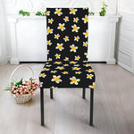Black Plumeria Flower Pattern Print Dining Chair Slipcover