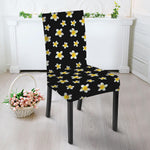 Black Plumeria Flower Pattern Print Dining Chair Slipcover