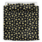 Black Plumeria Flower Pattern Print Duvet Cover Bedding Set