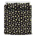 Black Plumeria Flower Pattern Print Duvet Cover Bedding Set