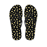 Black Plumeria Flower Pattern Print Flip Flops