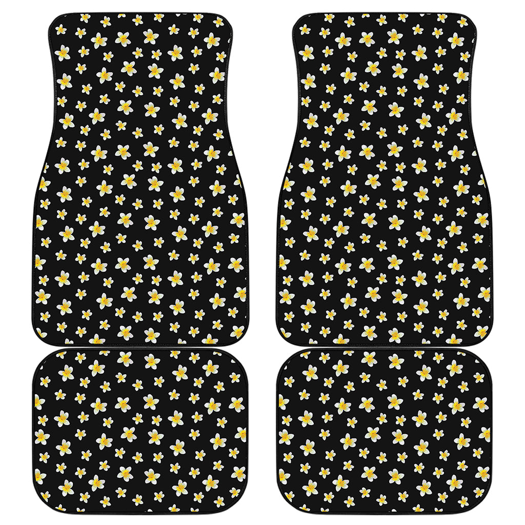 Black Plumeria Flower Pattern Print Front and Back Car Floor Mats