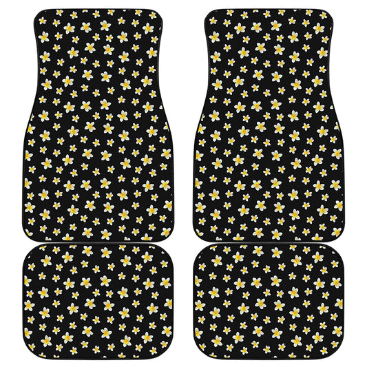 Black Plumeria Flower Pattern Print Front and Back Car Floor Mats
