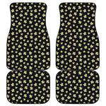 Black Plumeria Flower Pattern Print Front and Back Car Floor Mats