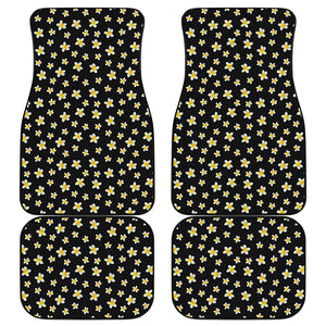 Black Plumeria Flower Pattern Print Front and Back Car Floor Mats