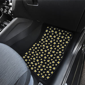 Black Plumeria Flower Pattern Print Front and Back Car Floor Mats