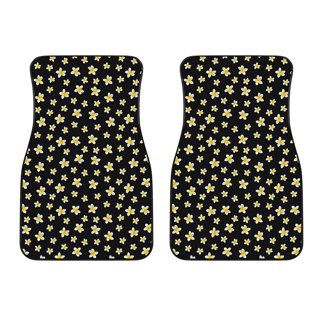 Black Plumeria Flower Pattern Print Front Car Floor Mats