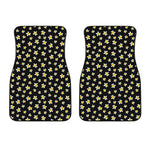 Black Plumeria Flower Pattern Print Front Car Floor Mats